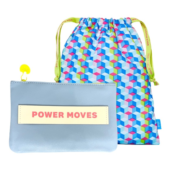 March 2022 Ipsy POWER MOVES Makeup & Geo Block Drawstring Glam Bag Lot of 2 - Picture 1 of 5